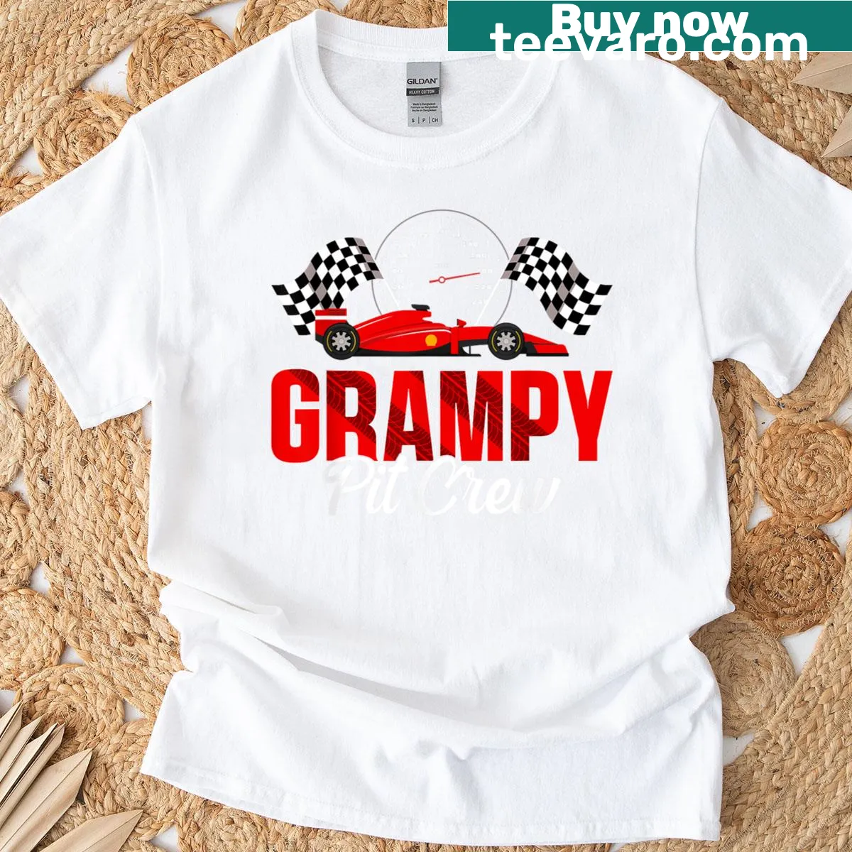 Race car graphic on a birthday T-shirt for grandpas — on a men's t-shirt