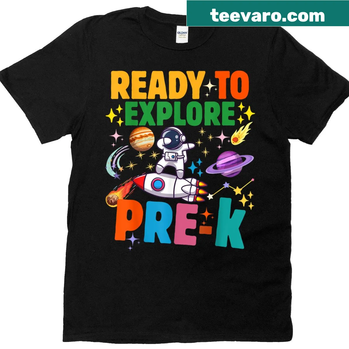 Illustrated astronaut design on first day of Pre-K t-shirt for kids — on a men's t-shirt
