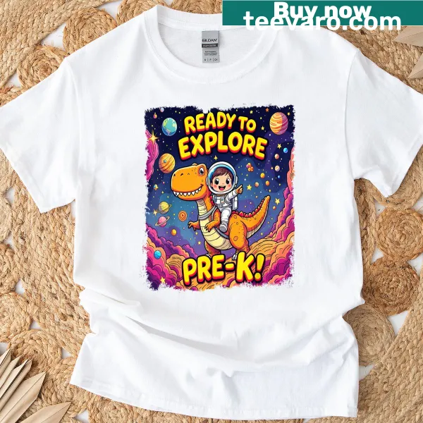 Illustration of a dinosaur astronaut for kids' first day of school