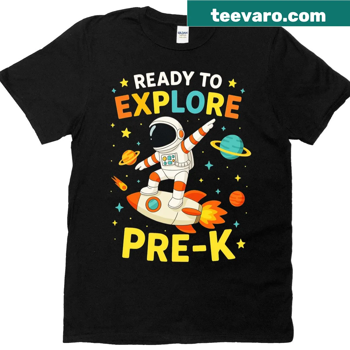 Kids t-shirt featuring a space rocket and astronaut design — on a men's t-shirt