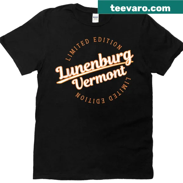 Retro athletic T-shirt featuring Lunenburg, Vermont design