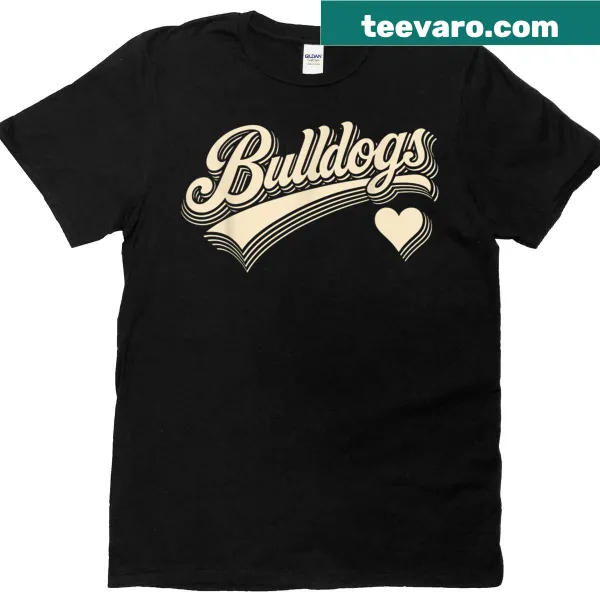 Vintage heart design with a bulldog graphic on t-shirt