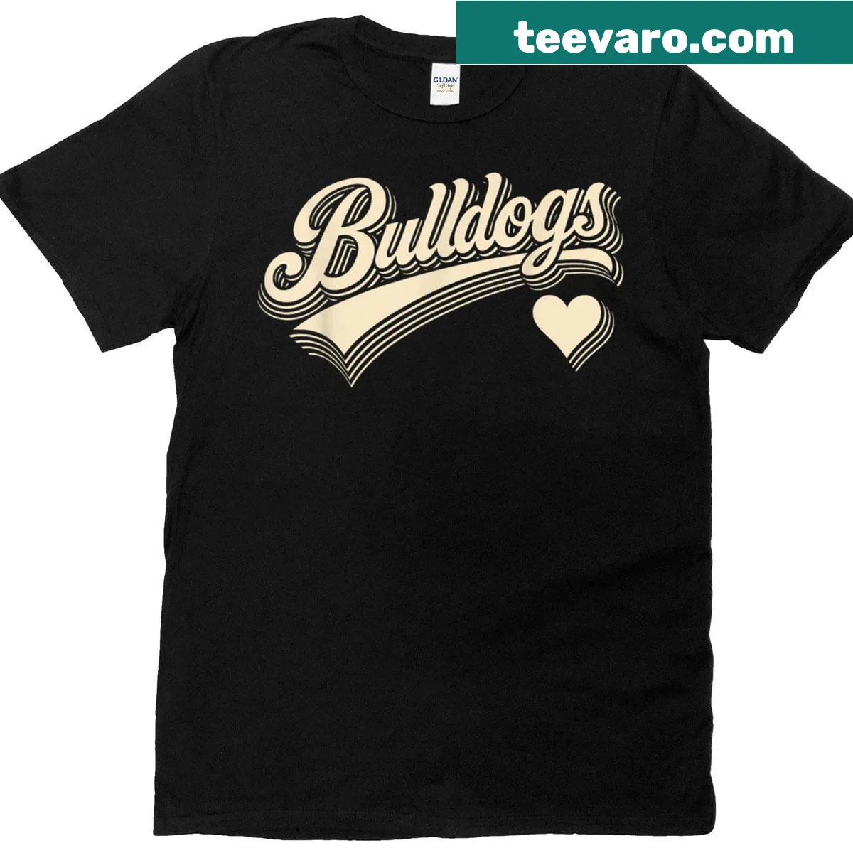 Vintage heart design with a bulldog graphic on t-shirt — on a men's t-shirt
