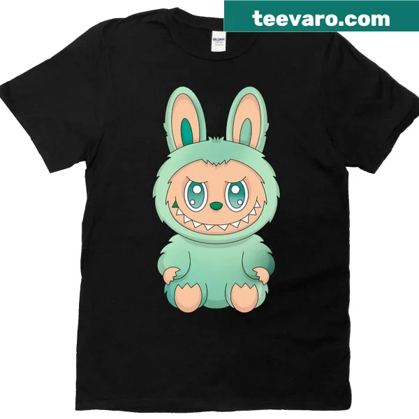 Cute green Labubu monster art t-shirt for kids