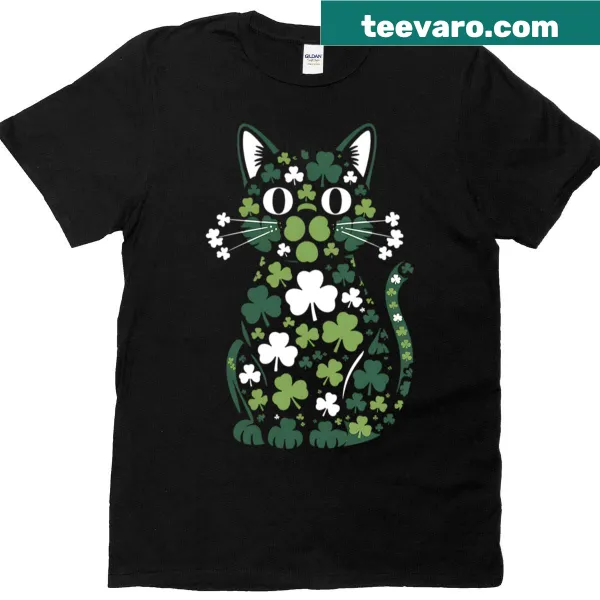Cute cat design with shamrocks for St. Patrick's Day.