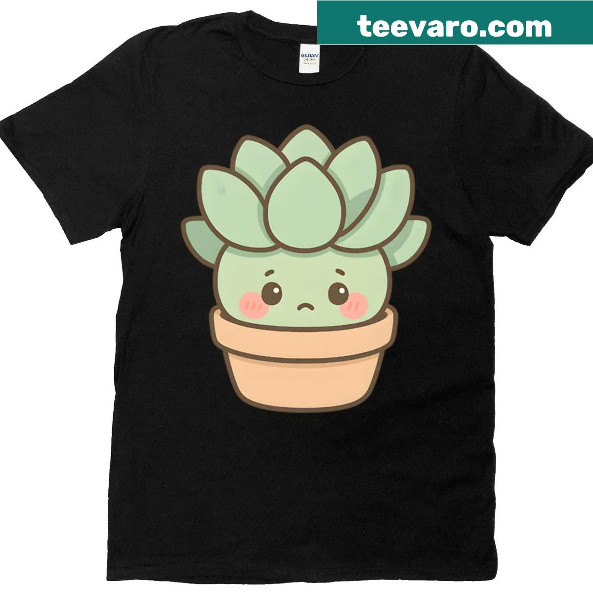 Illustration of a shy succulent in a flowerpot on a T-shirt — on a men's t-shirt