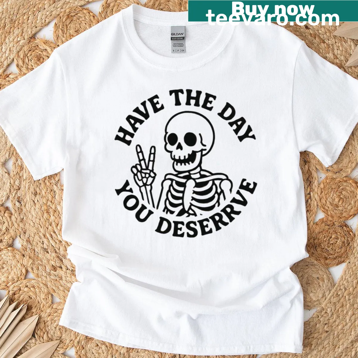 Oversized t-shirt with a sarcastic skeleton design and funny quote — on a men's t-shirt