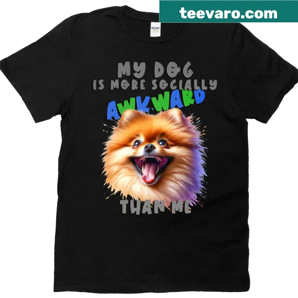 Cartoon t-shirt of a socially awkward Pomeranian