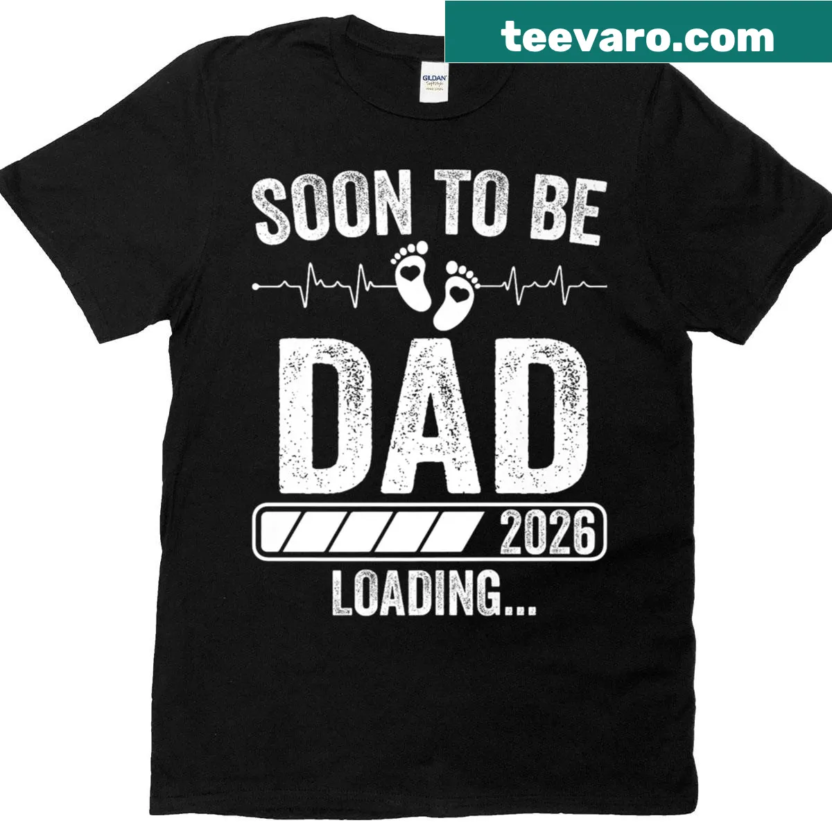 Pregnancy announcement t-shirt saying Soon To Be Dad 2026 Loading — on a men's t-shirt