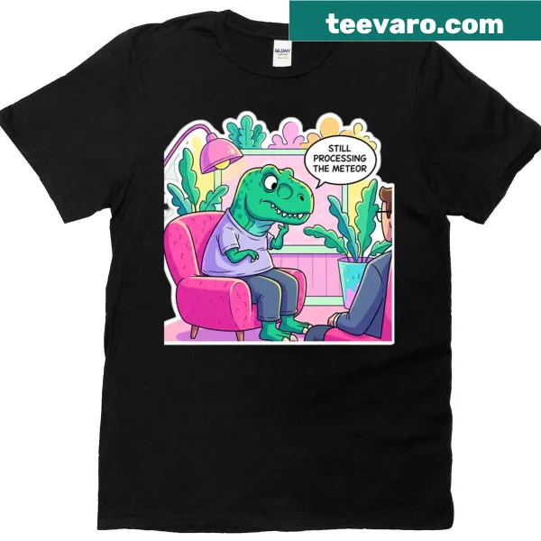 Oversized T-shirt with humorous text about processing