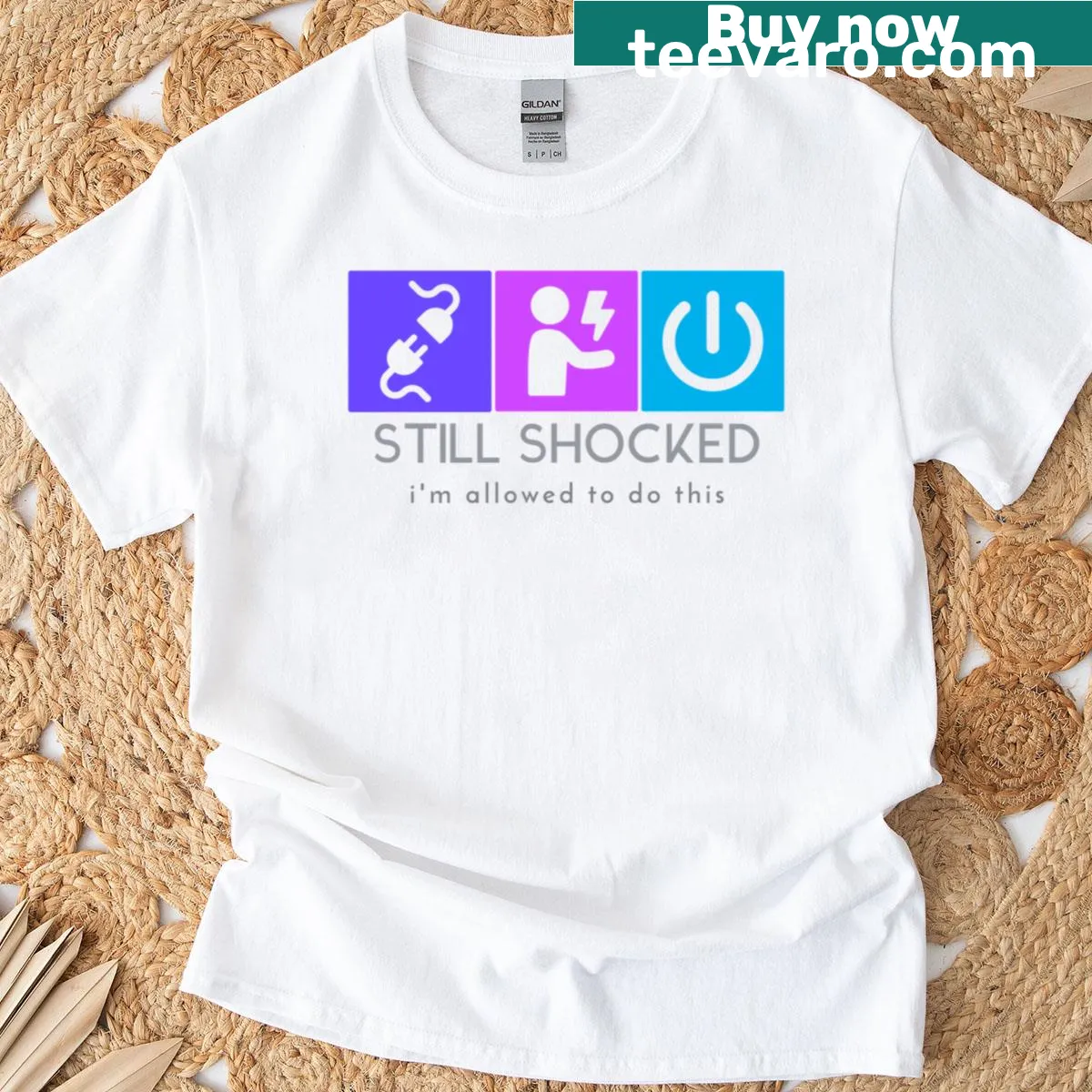 Funny electrician apprentice T-shirt with humorous text — on a men's t-shirt