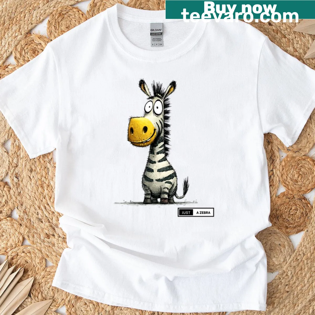Fun cartoon t-shirt featuring a striped horse labeled as a zebra — on a men's t-shirt
