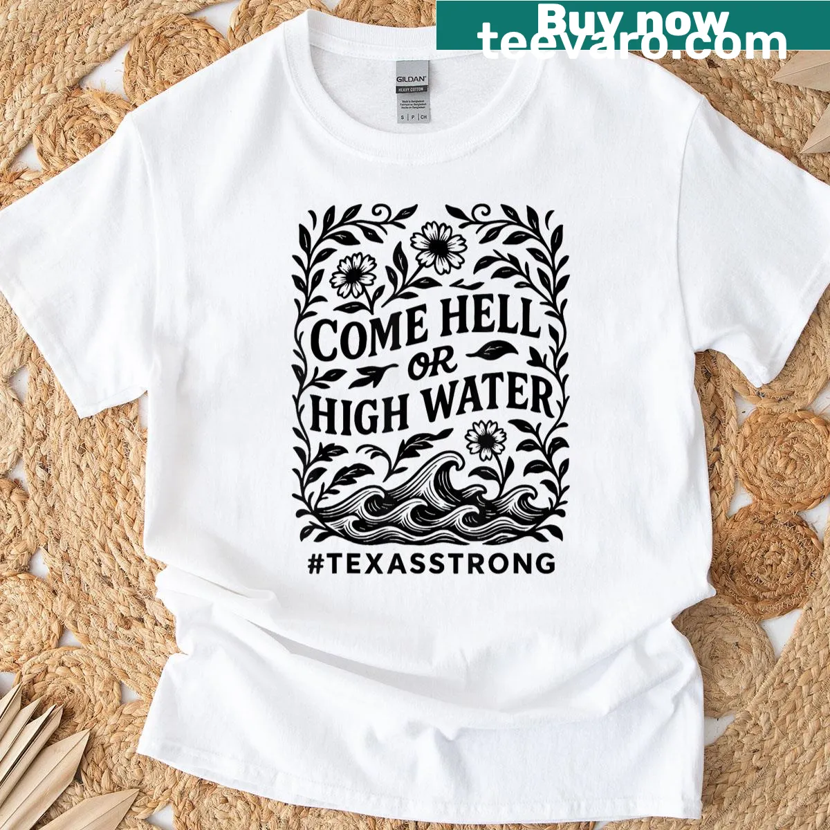 Bold text graphic T-shirt with 'Stronger Than The Storm' message. — on a men's t-shirt