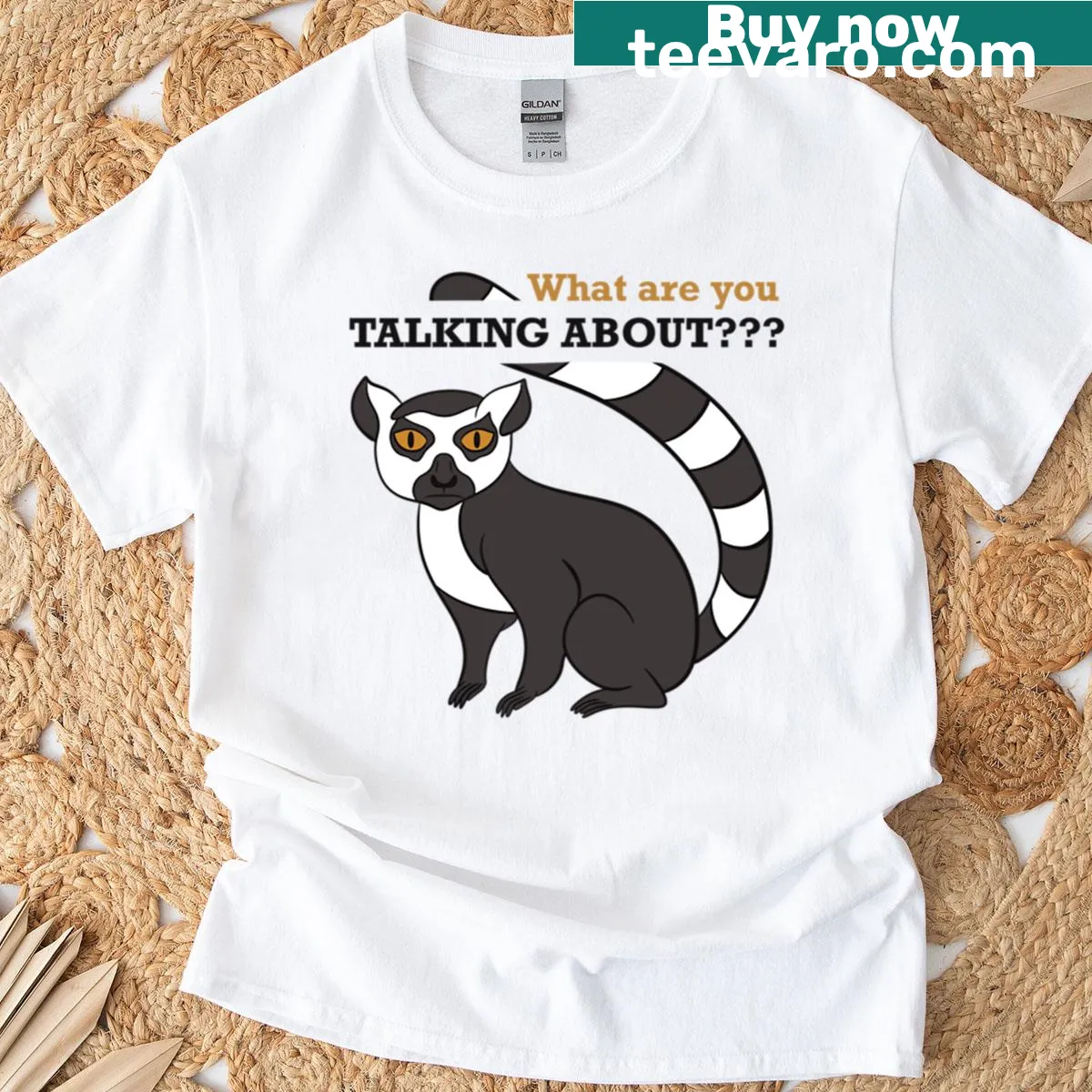 Oversized T-shirt with a surprised cartoon lemur graphic — on a men's t-shirt
