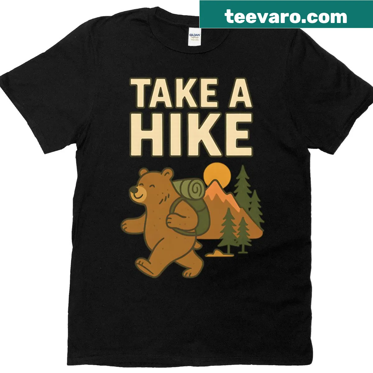 Cute bear camping graphic t-shirt for outdoor lovers — on a men's t-shirt