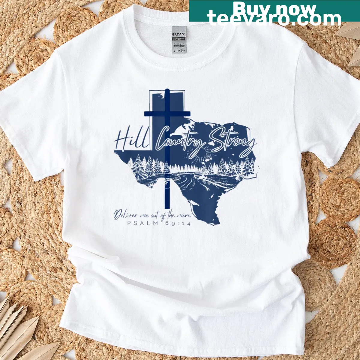 Vintage distressed Texas Hill Country Strong t-shirt with bold text — on a men's t-shirt