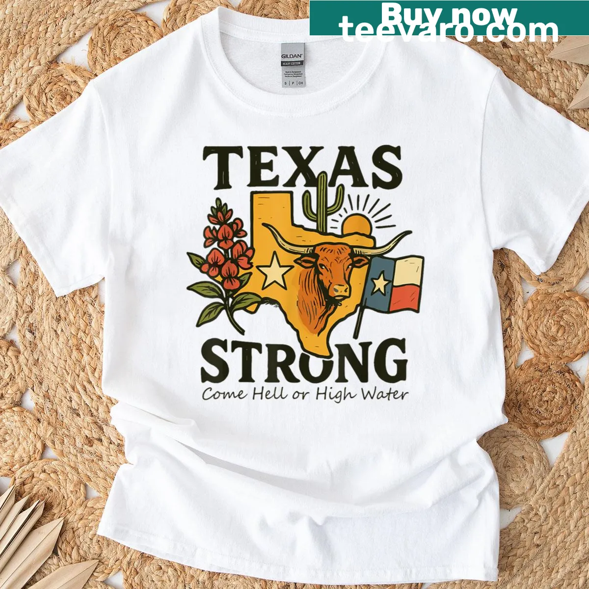 Vintage Texas Strong t-shirt with bold text design — on a men's t-shirt