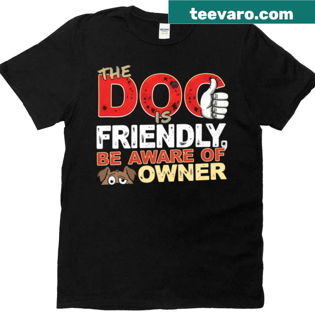 Funny warning t-shirt about dogs and owners — on a men's t-shirt