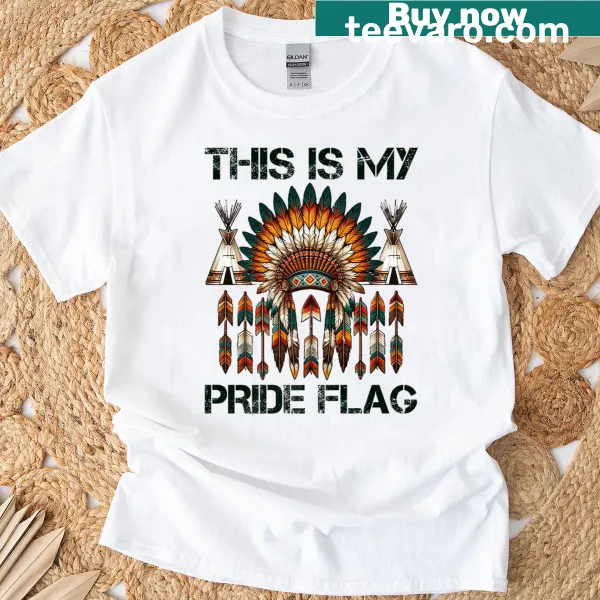 T-shirt featuring pride flag design honoring Native American roots