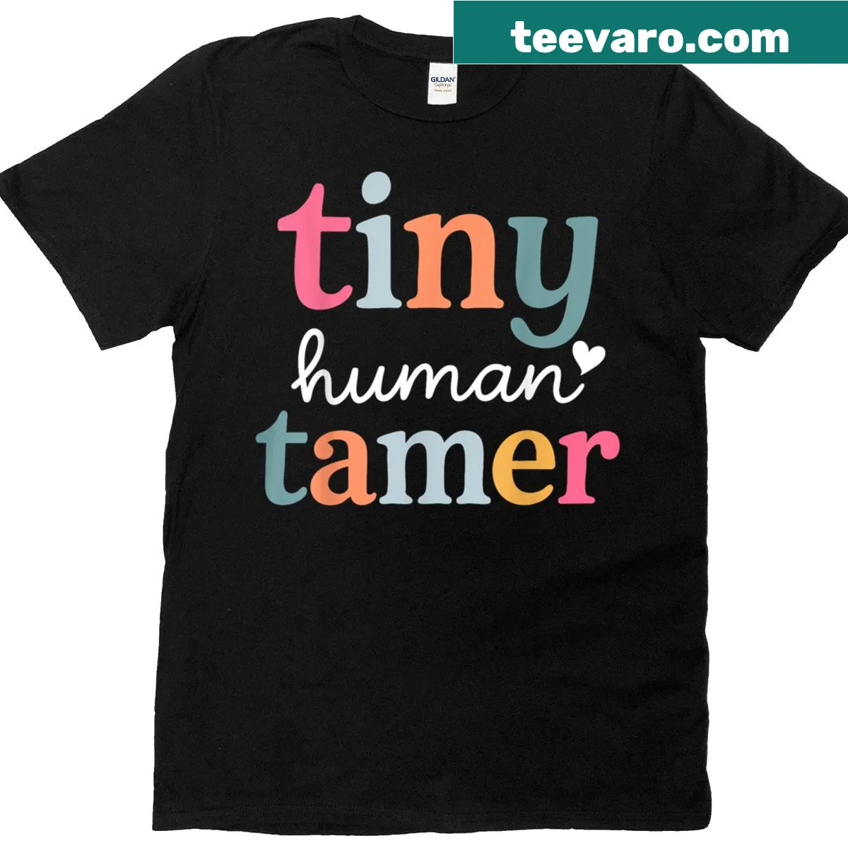 Funny mom T-shirt saying 'Tiny Human Tamer' for daycare teachers — on a men's t-shirt