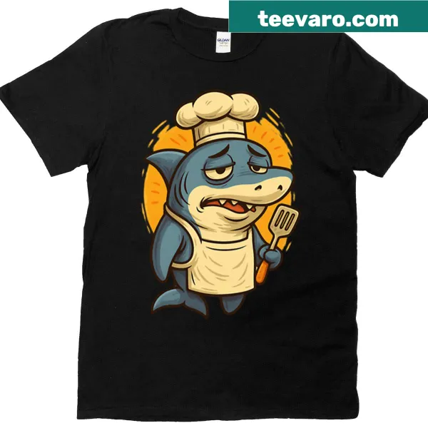 Cute T-shirt with a grumpy shark chef illustration