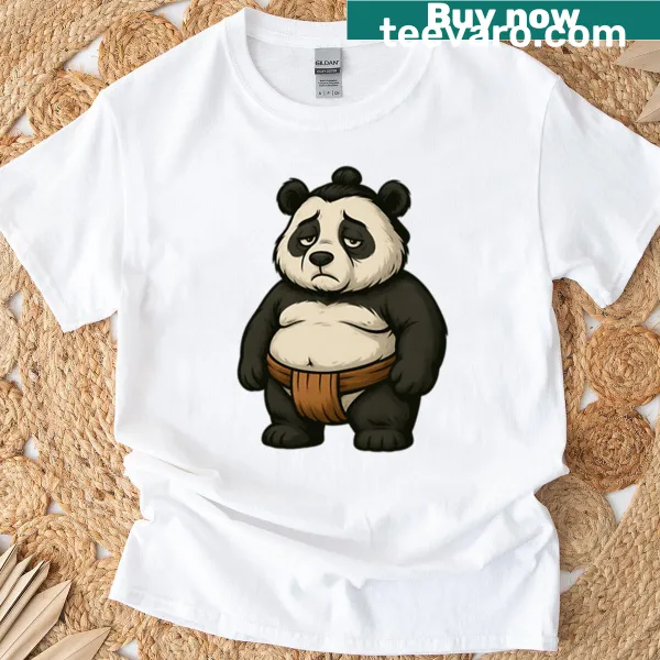 Cartoon style illustration of a tired sumo wrestler panda