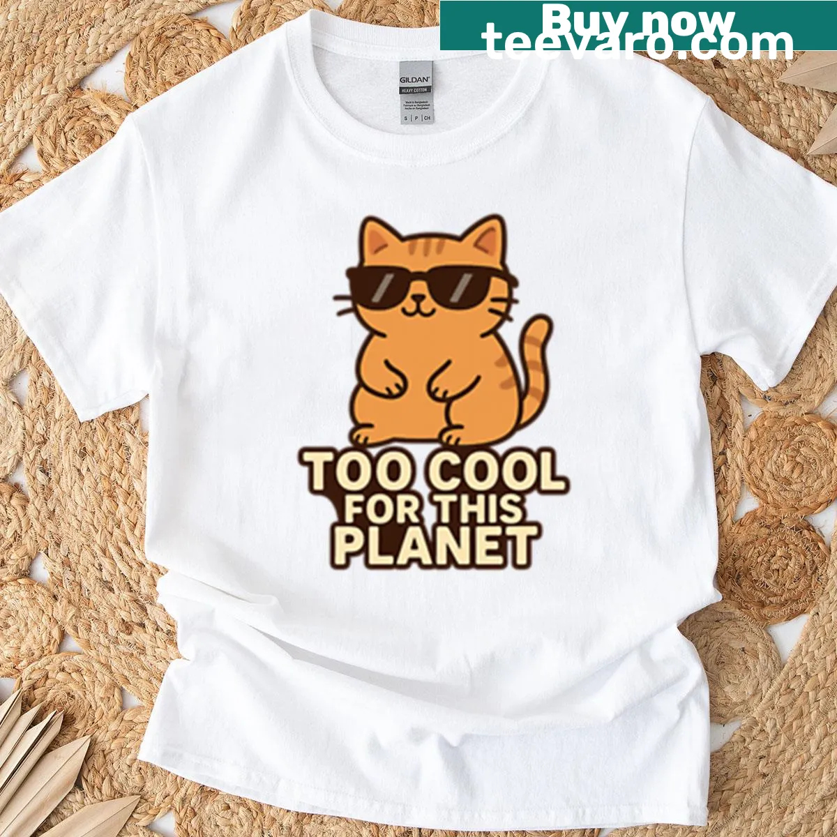 Kawaii cat wearing sunglasses graphic on t-shirt — on a men's t-shirt