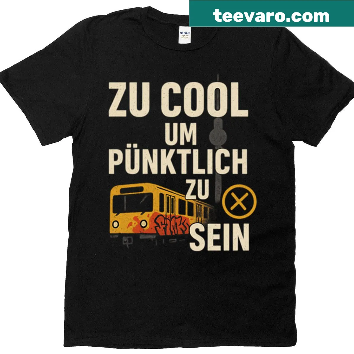 Urban T-shirt featuring Berlin S-bahn design and TV tower graphic — on a men's t-shirt