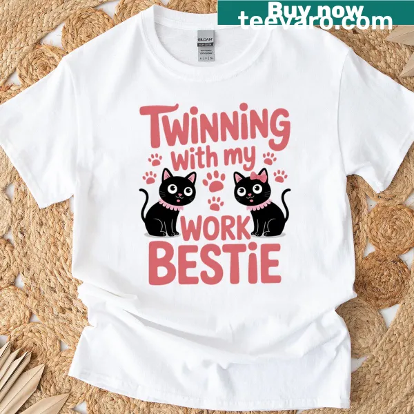 Oversized matching cat graphic t-shirt for Twins Day with friends