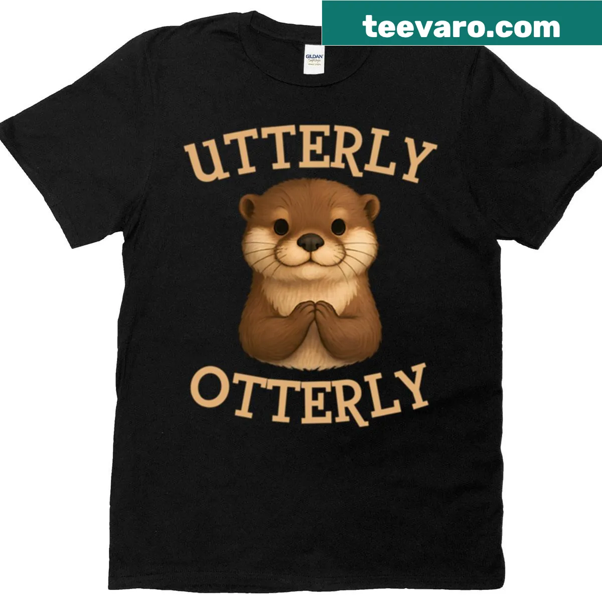 Oversized t-shirt featuring the pun 'Utterly Otterly Cute' with an otter design — on a men's t-shirt