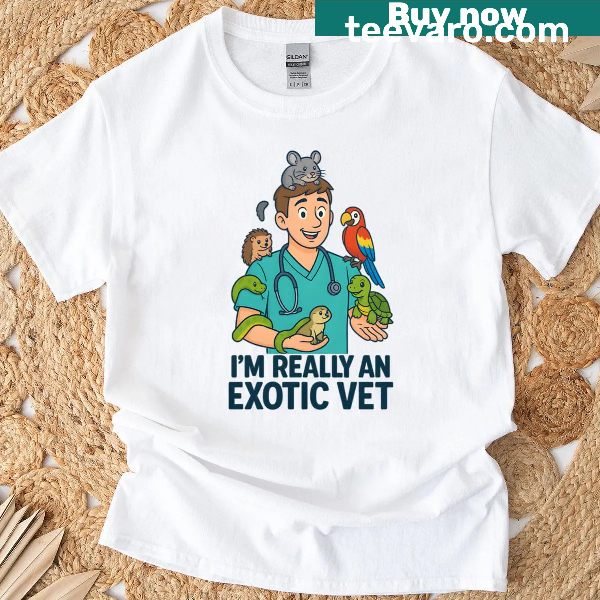 Veterinary-themed t-shirt saying 'Vet Life - I'm Really An Exotic Vet' — on a men's t-shirt