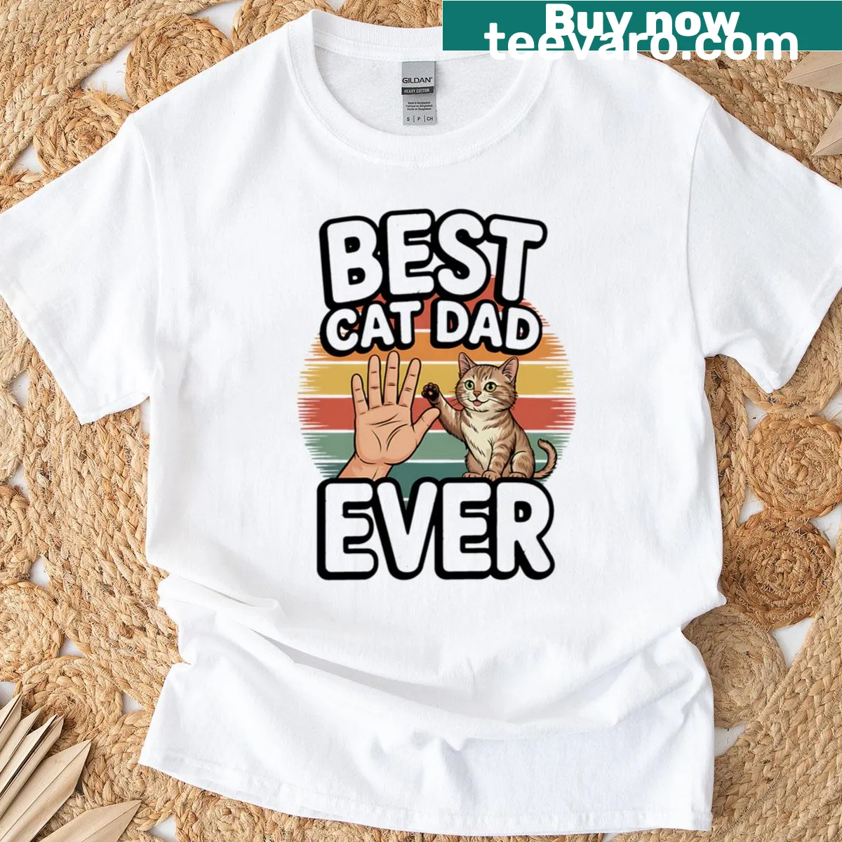 Distressed Best Cat Dad Ever T-shirt with humorous text design — on a men's t-shirt