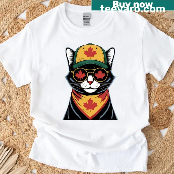 Funny vintage Canada Day Cat T-shirt with Canadian flag design