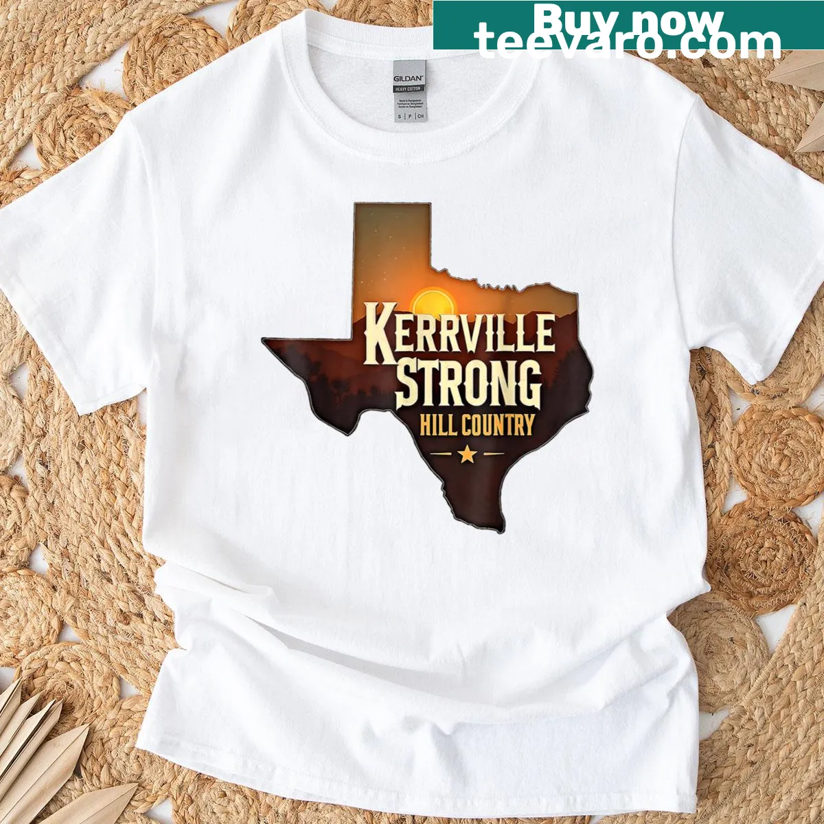 Vintage Pray For Texas Camp Mystic T-shirt for women — on a men's t-shirt