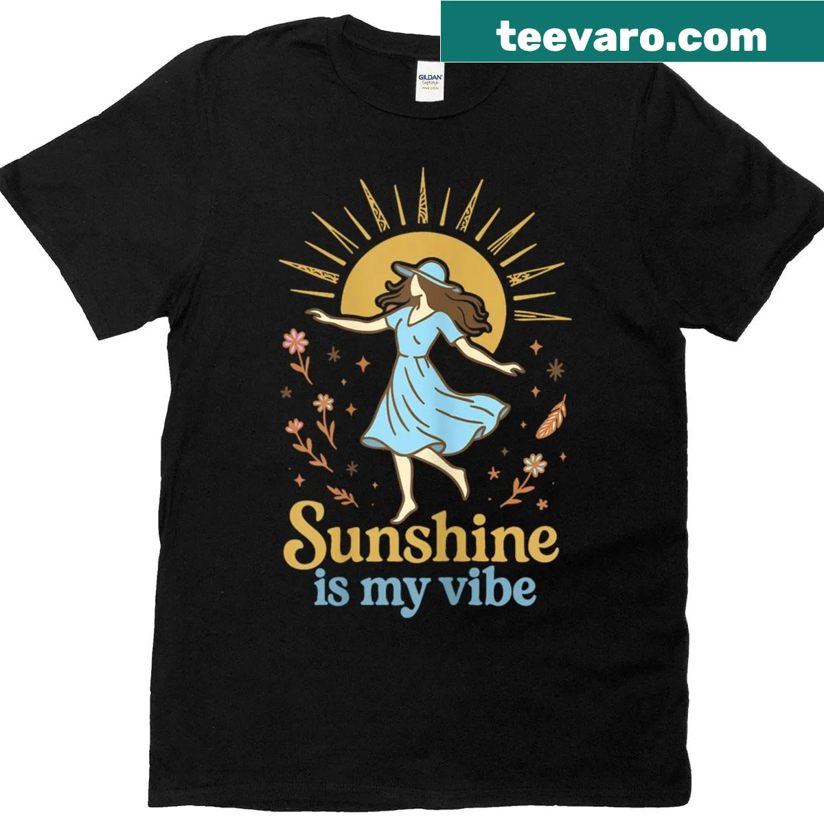Vintage T-shirt with 'Sunshine Is My Vibe' text and boho art — on a men's t-shirt