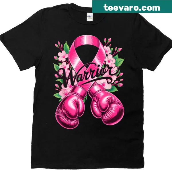 Breast cancer awareness T-shirt featuring boxing gloves and a pink ribbon