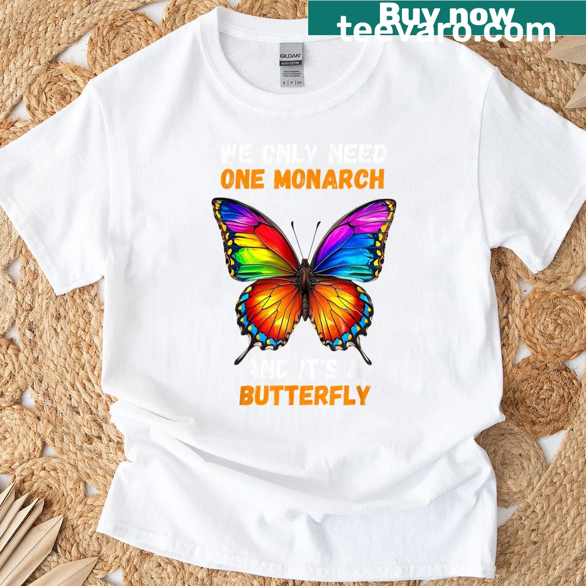 Illustration of a butterfly with conservation message t-shirt — on a men's t-shirt
