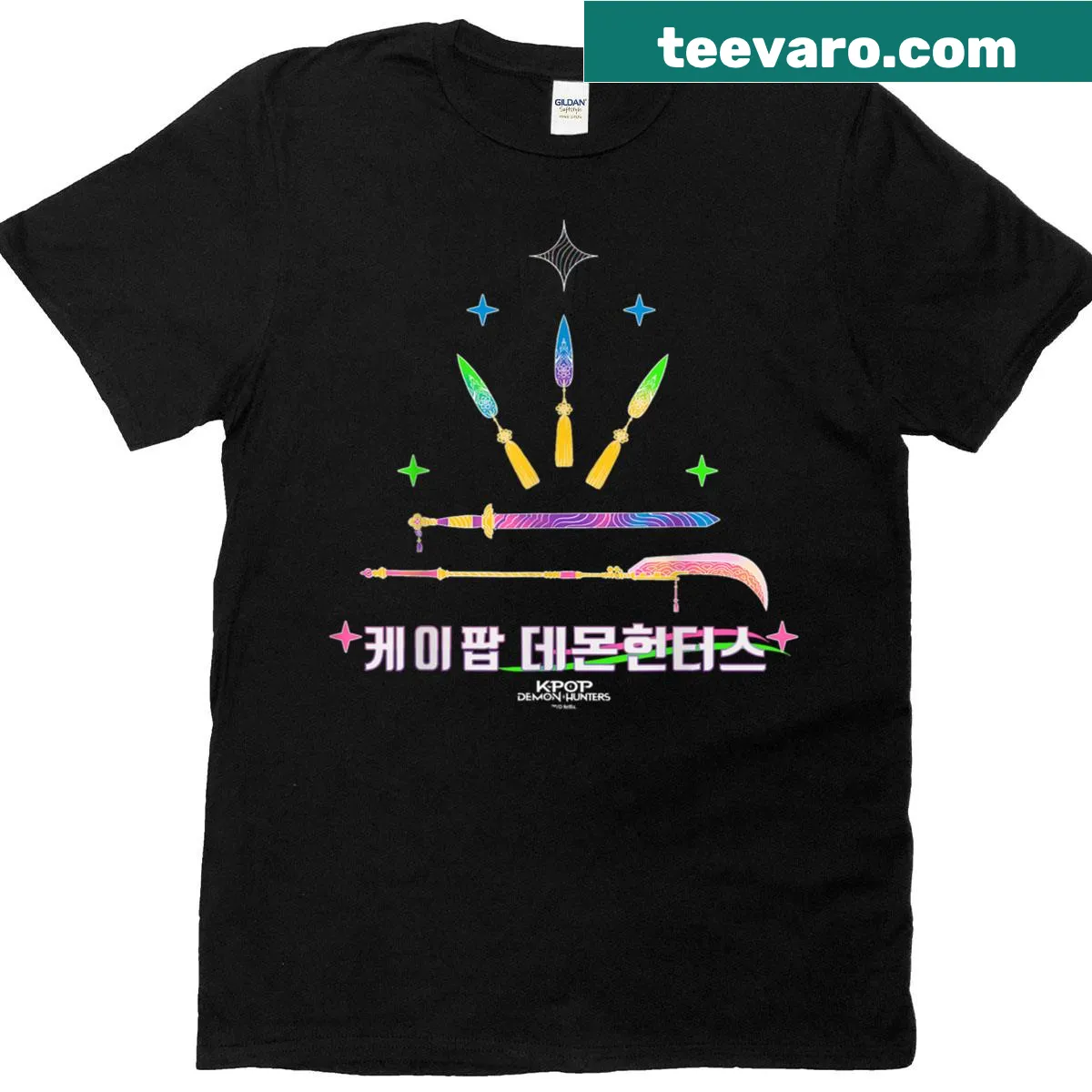 Officially licensed T-shirt with bold weapon-themed graphic — on a men's t-shirt