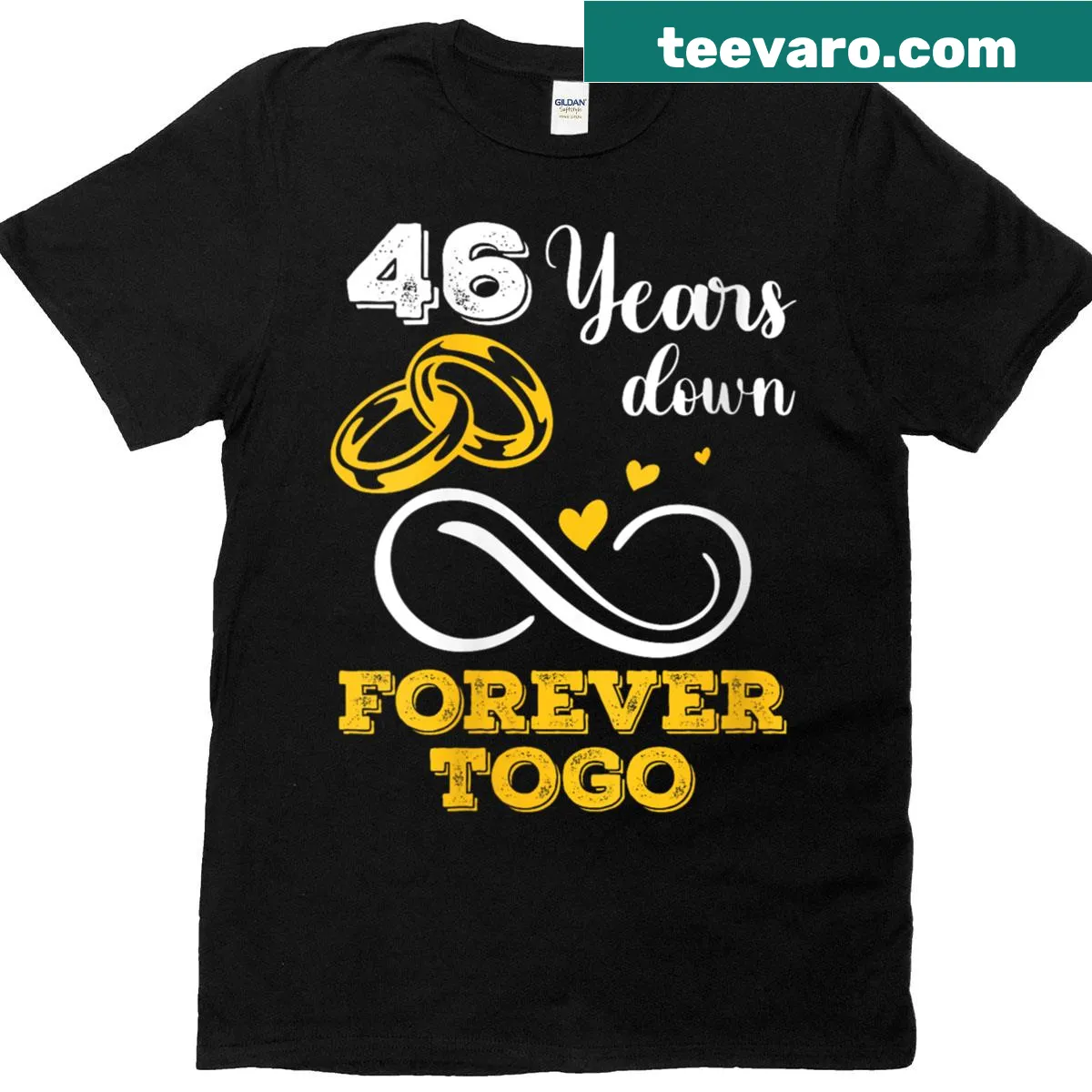 T-shirt celebrating 46 years of marriage with heartfelt text. — on a men's t-shirt
