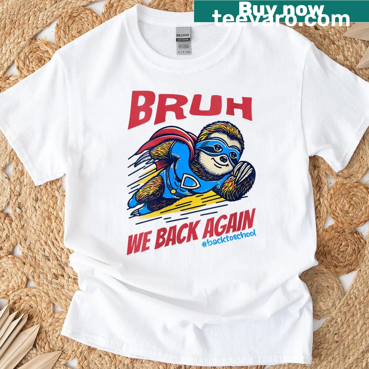 Funny sloth cartoon with the phrase 'Bruh We Back Again' on a T-shirt — on a men's t-shirt
