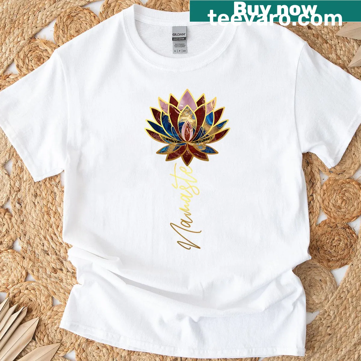 Illustration of a lotus flower with 'Namaste' text on a T-shirt — on a men's t-shirt