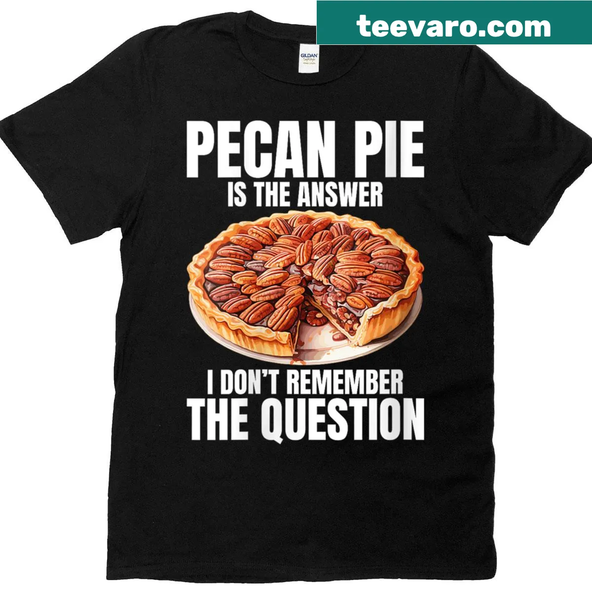 Food lover t-shirt featuring whimsical pralines and pecan pie design — on a men's t-shirt