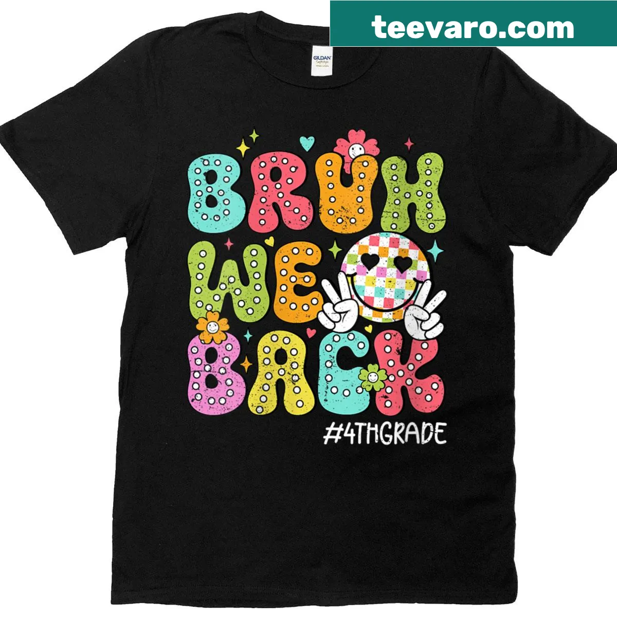 Vintage-style teacher T-shirt with 'Bruh We Back' graphic — on a men's t-shirt