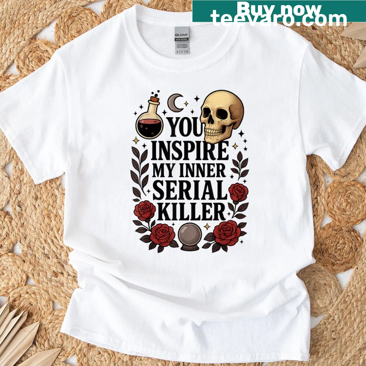 Halloween-themed t-shirt with the phrase 'You Inspire My Inner Serial Killer.' — on a men's t-shirt