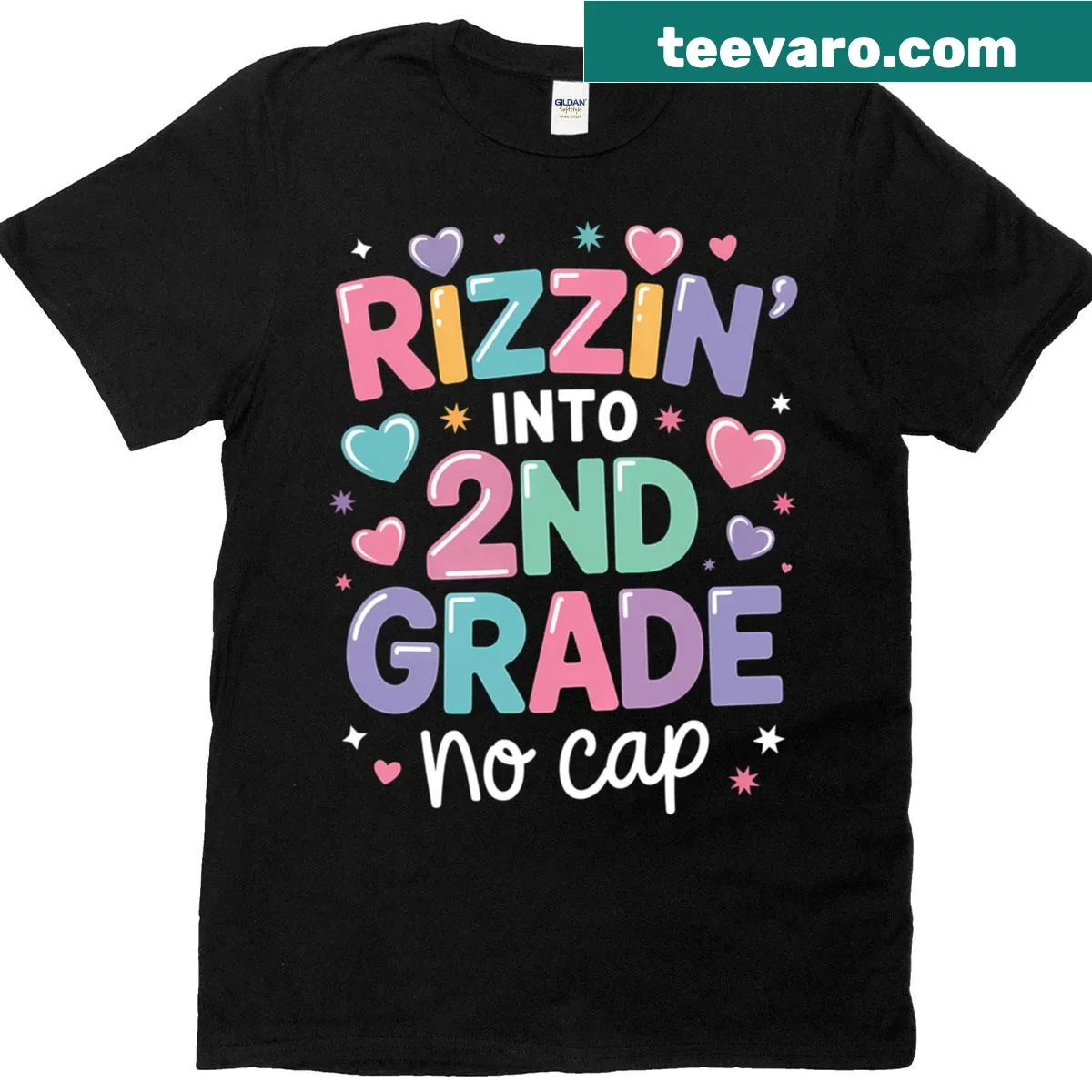 Playful second grade t-shirt with 'Rizzin Into 2nd Grade' text — on a men's t-shirt