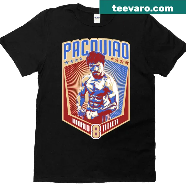 T-shirt honoring Manny Pacquiao's 8 world titles with bold text