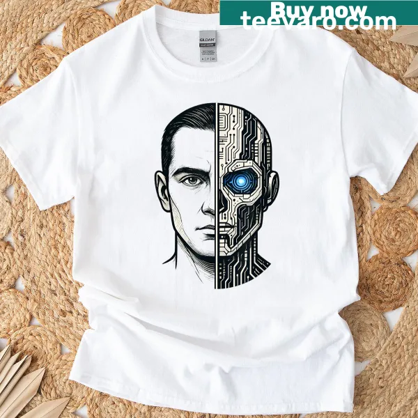 Split-face design merging human and AI elements