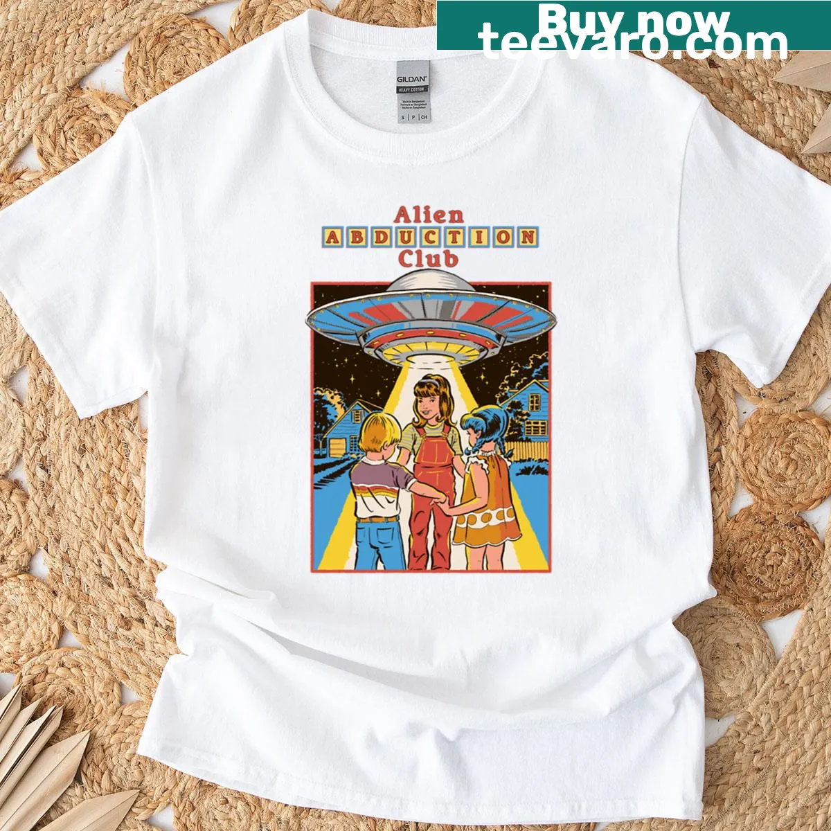 Text-based Alien Abduction Club T-shirt design — on a men's t-shirt