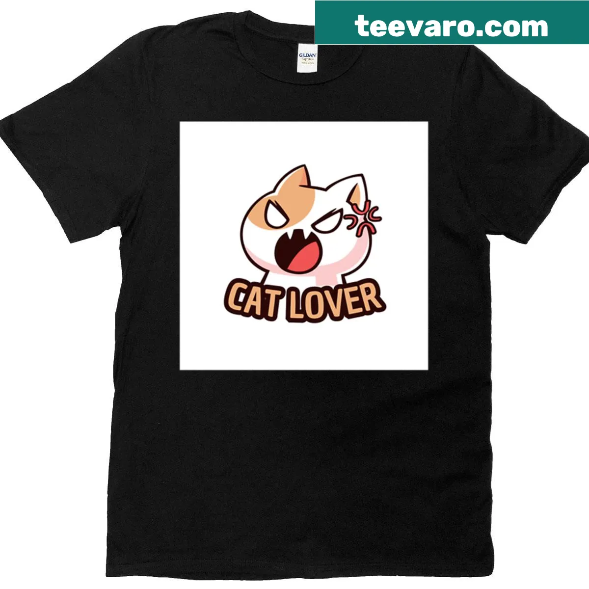 Cartoon t-shirt featuring an angry cat expression design — on a men's t-shirt