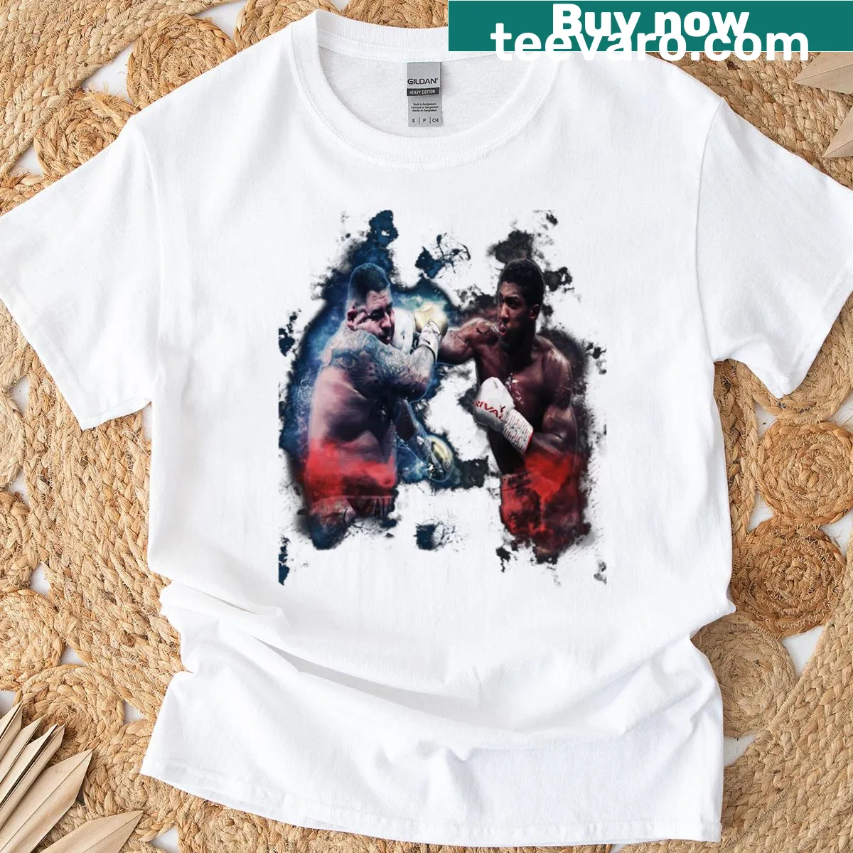 Boxing-themed sticker illustration T-shirt for fans — on a men's t-shirt